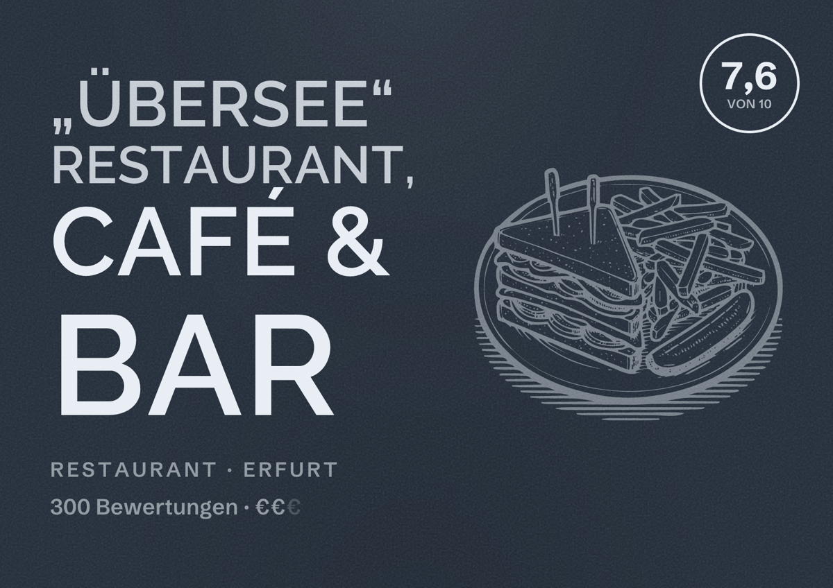 Illustriertes Poster von „Übersee“ Restaurant, Café & Bar, Restaurant in Erfurt: Bewertung 7,6 von 10 aus 300 Bewertungen, Preisniveau €€