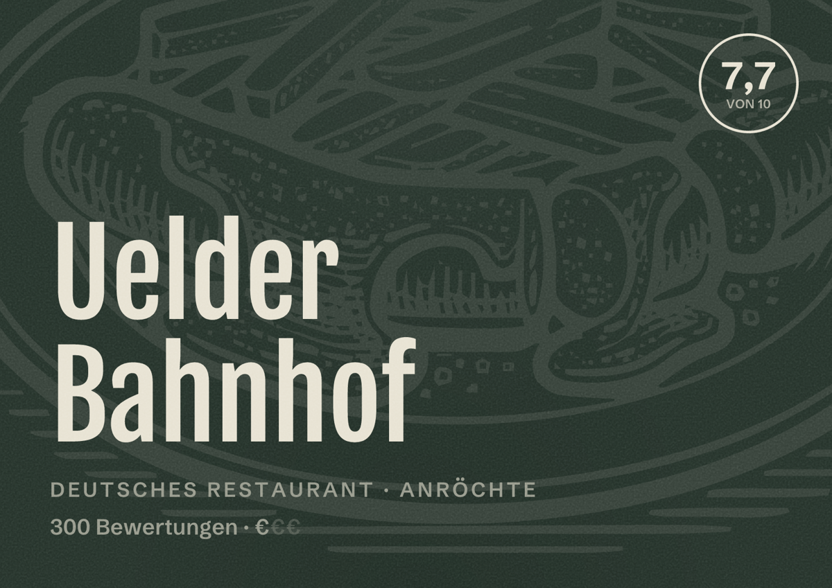 Illustriertes Poster von Uelder Bahnhof, Deutsches Restaurant in Anröchte: Bewertung 7,7 von 10 aus 300 Bewertungen, Preisniveau €