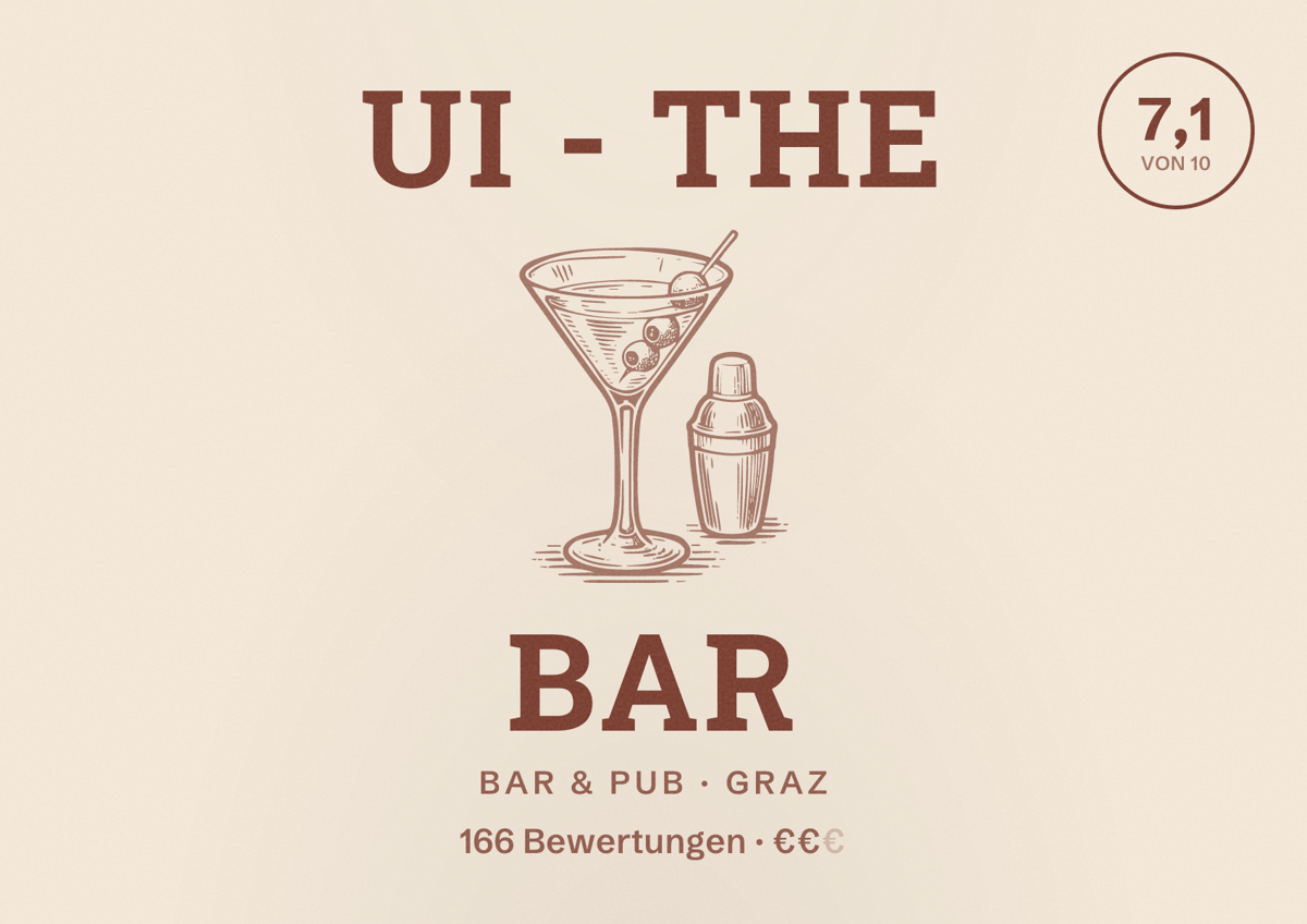Illustriertes Poster von UI - The Bar, Bar & Pub in Graz: Bewertung 7,1 von 10 aus 166 Bewertungen, Preisniveau €€