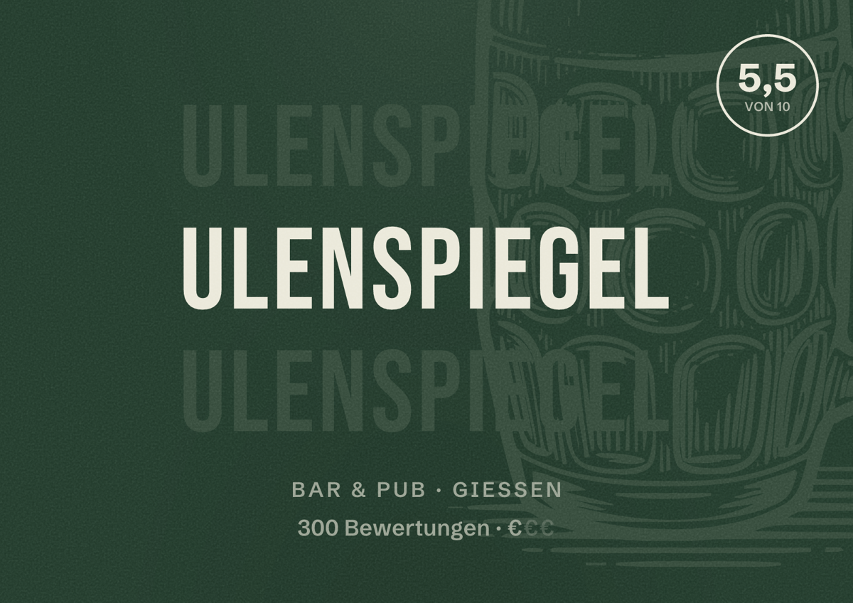 Illustriertes Poster von Ulenspiegel, Bar & Pub in Gießen: Bewertung 5,5 von 10 aus 300 Bewertungen, Preisniveau €
