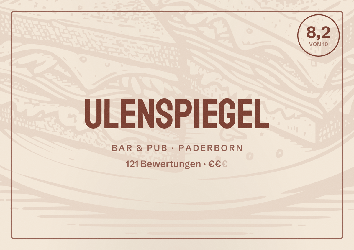 Illustriertes Poster von Ulenspiegel, Bar & Pub in Paderborn: Bewertung 8,2 von 10 aus 121 Bewertungen, Preisniveau €€