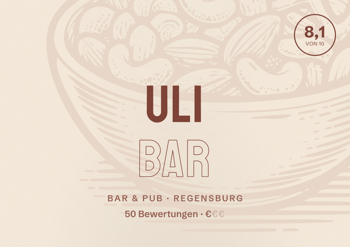 Illustriertes Poster von Uli Bar, Bar & Pub in Regensburg: Bewertung 8,1 von 10 aus 50 Bewertungen, Preisniveau €
