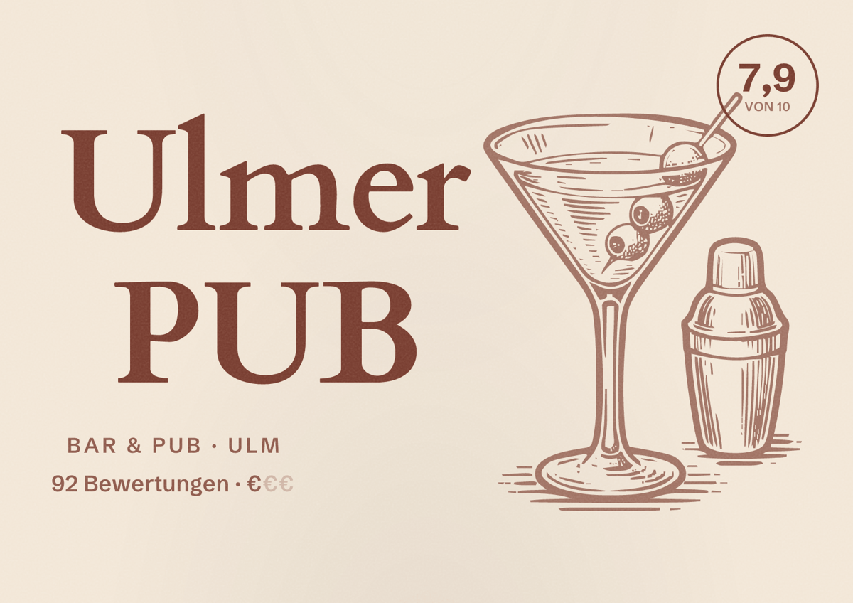 Illustriertes Poster von Ulmer PUB, Bar & Pub in Ulm: Bewertung 7,9 von 10 aus 92 Bewertungen, Preisniveau €