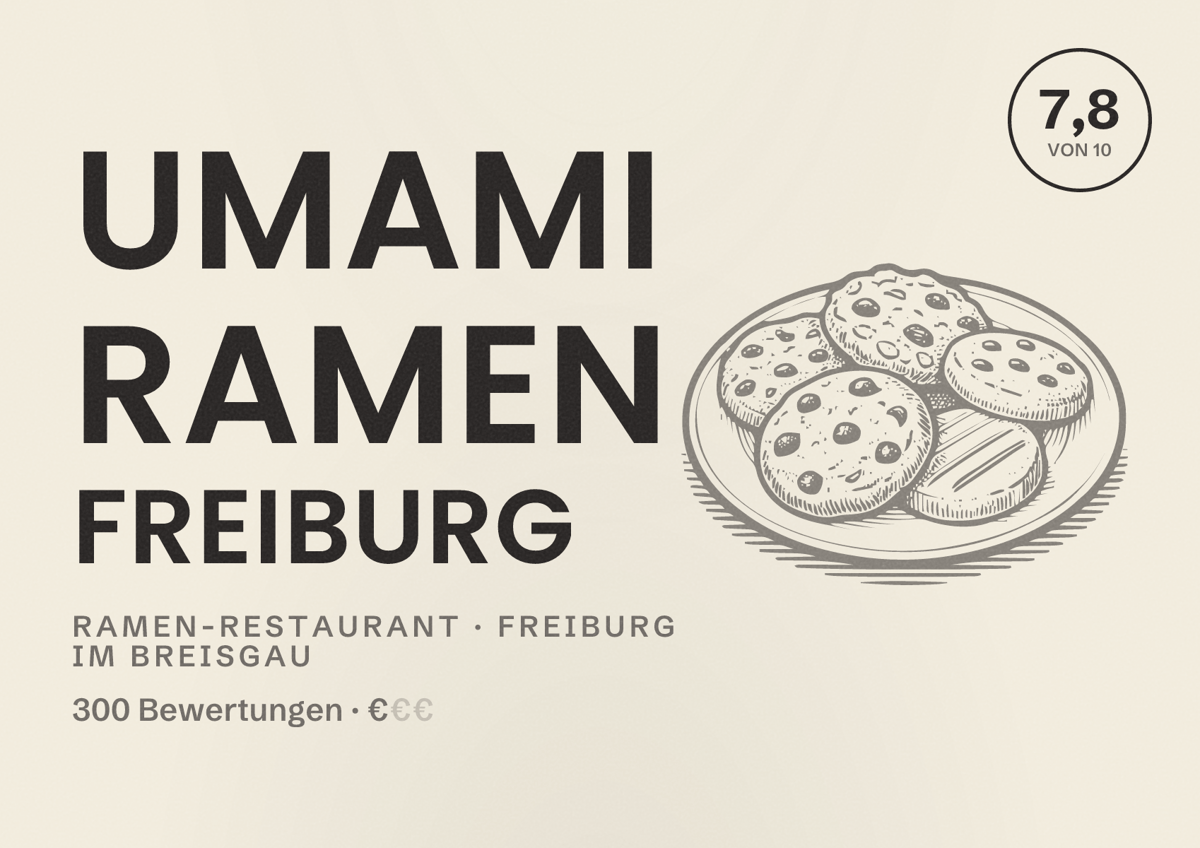 Illustriertes Poster von Umami Ramen Freiburg, Ramen-Restaurant in Freiburg im Breisgau: Bewertung 7,8 von 10 aus 300 Bewertungen, Preisniveau €