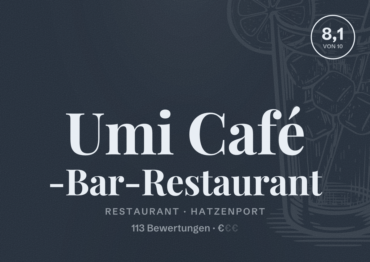 Illustriertes Poster von Umi Café -Bar-Restaurant, Restaurant in Hatzenport: Bewertung 8,1 von 10 aus 113 Bewertungen, Preisniveau €