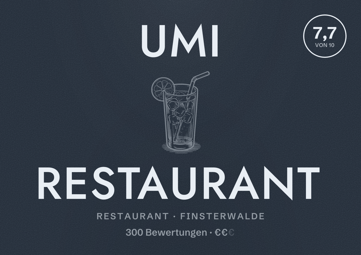Illustriertes Poster von UMI Restaurant, Restaurant in Finsterwalde: Bewertung 7,7 von 10 aus 300 Bewertungen, Preisniveau €€