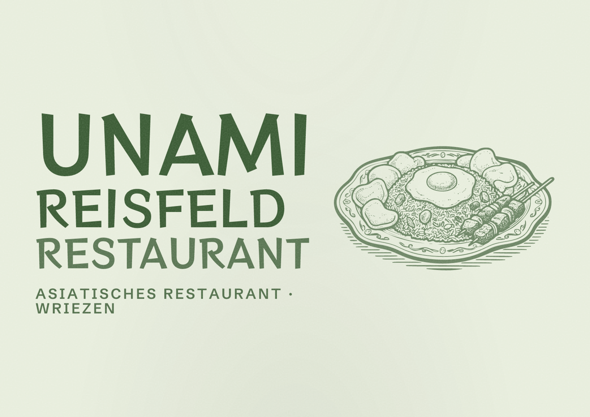 Illustriertes Poster von Unami Reisfeld Restaurant, Asiatisches Restaurant in Wriezen