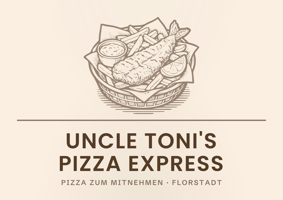 Illustriertes Poster von Uncle Toni's Pizza Express, Pizza zum Mitnehmen in Florstadt
