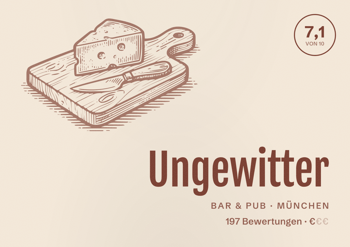 Illustriertes Poster von Ungewitter, Bar & Pub in München: Bewertung 7,1 von 10 aus 197 Bewertungen, Preisniveau €