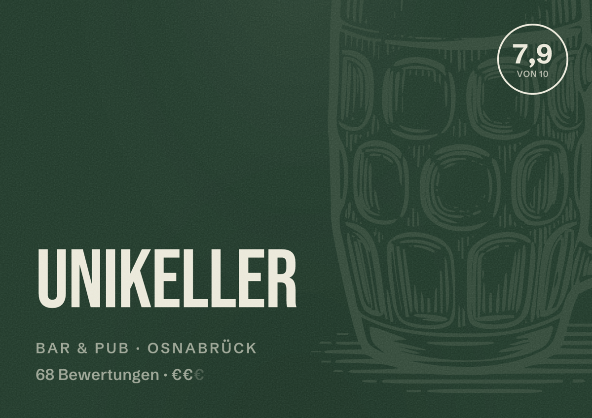 Illustriertes Poster von Unikeller, Bar & Pub in Osnabrück: Gästebewertung 7,9 von 10 aus 68 Bewertungen
