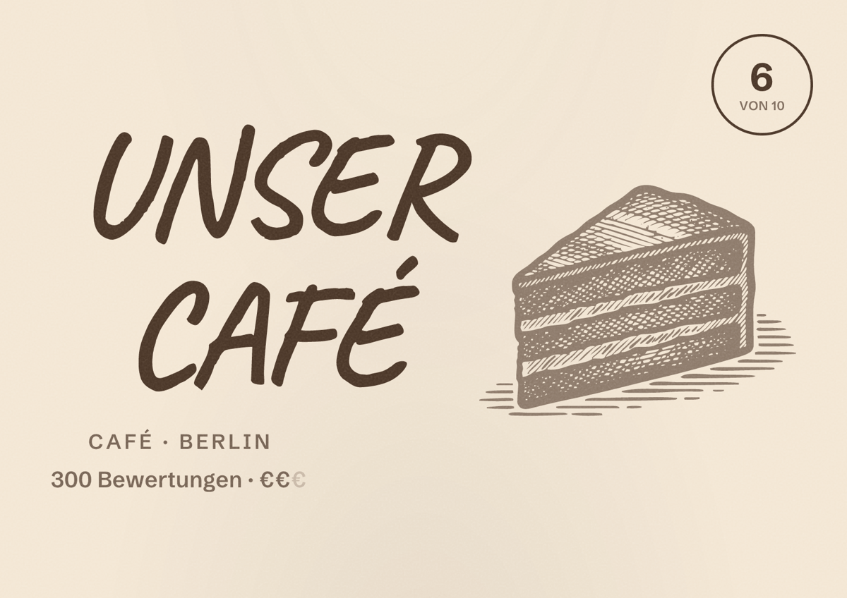 Illustriertes Poster von UNSER CAFÉ, Café in Berlin: Bewertung 6 von 10 aus 300 Bewertungen, Preisniveau €€