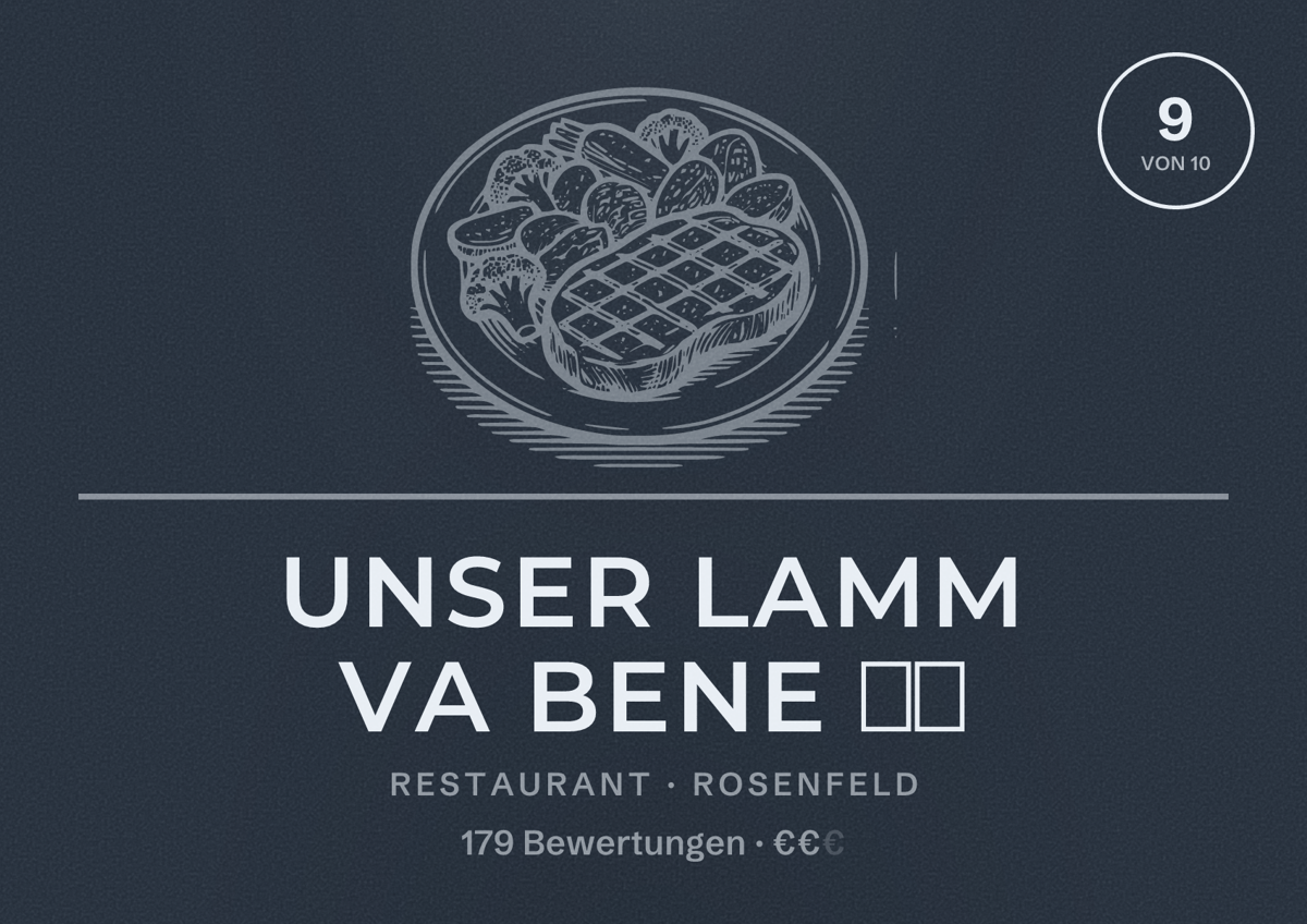 Illustriertes Poster von Unser Lamm Va Bene 🇮🇹, Restaurant in Rosenfeld: Bewertung 9 von 10 aus 179 Bewertungen, Preisniveau €€