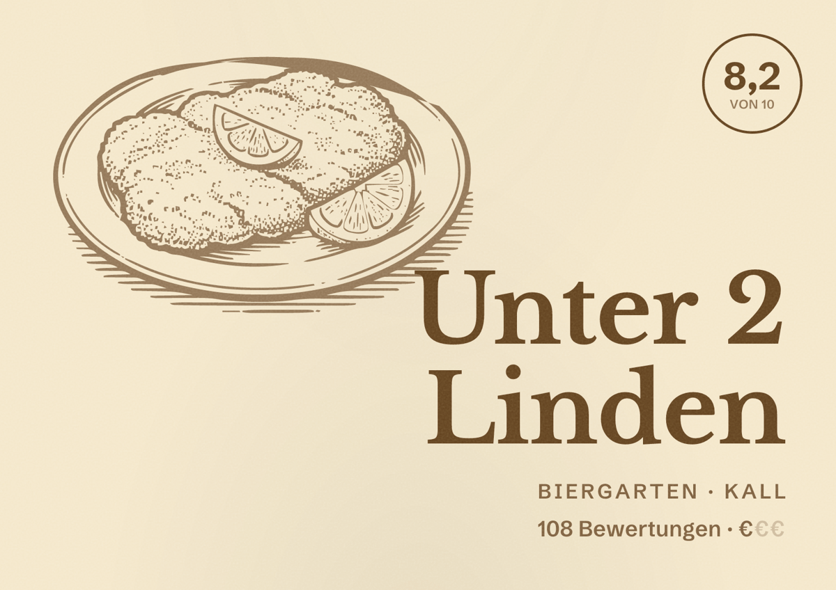Illustriertes Poster von Unter 2 Linden, Biergarten in Kall: Bewertung 8,2 von 10 aus 108 Bewertungen, Preisniveau €