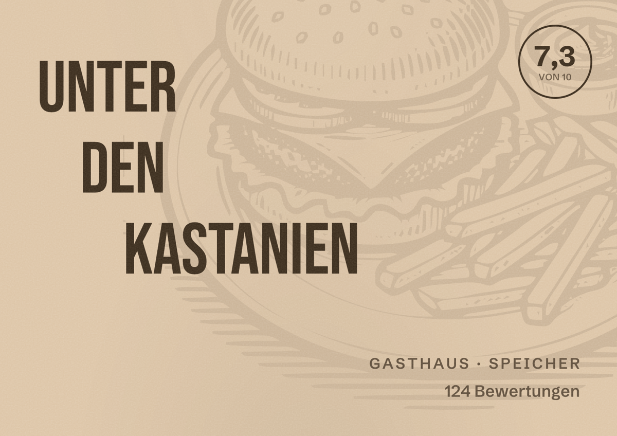 Illustriertes Poster von Unter den Kastanien, Gasthaus in Speicher: Bewertung 7,3 von 10 aus 124 Bewertungen