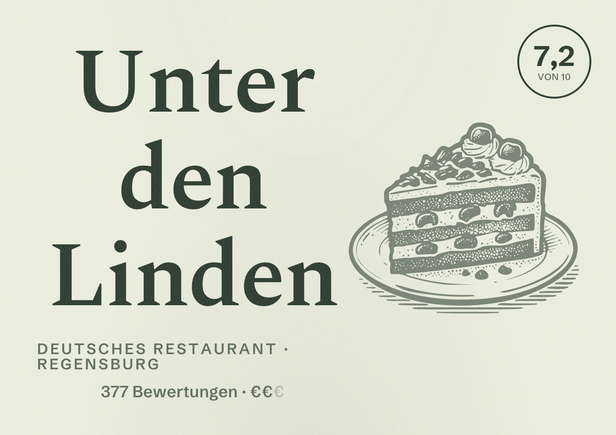 Illustriertes Poster von Unter den Linden, Deutsches Restaurant in Regensburg: Gästebewertung 7,2 von 10 aus 377 Bewertungen