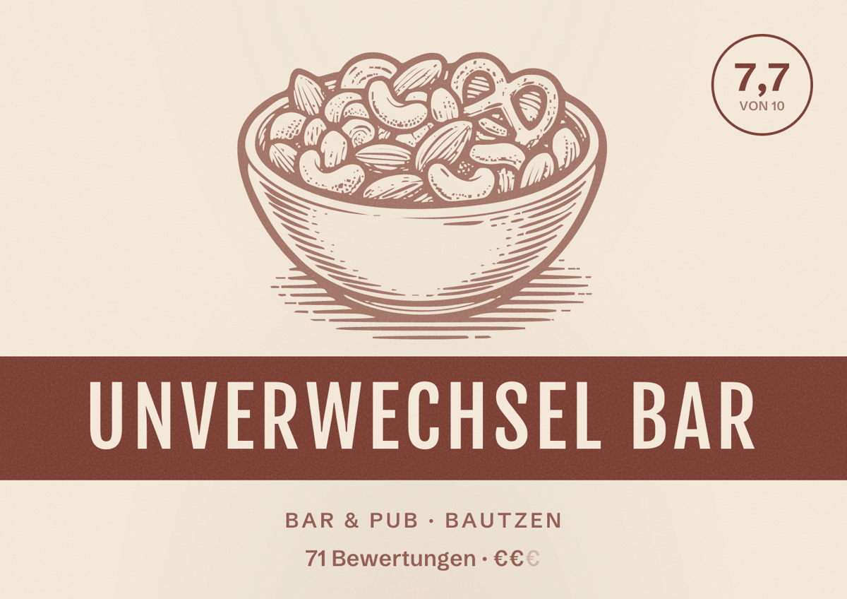 Illustriertes Poster von Unverwechsel BAR, Bar & Pub in Bautzen: Bewertung 7,7 von 10 aus 71 Bewertungen, Preisniveau €€