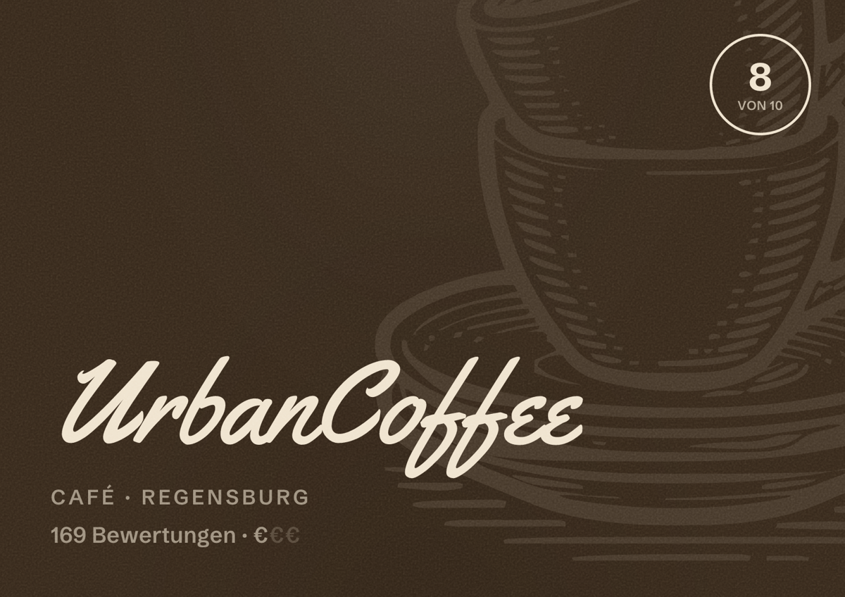 Illustriertes Poster von UrbanCoffee, Café in Regensburg: Bewertung 8 von 10 aus 169 Bewertungen, Preisniveau €