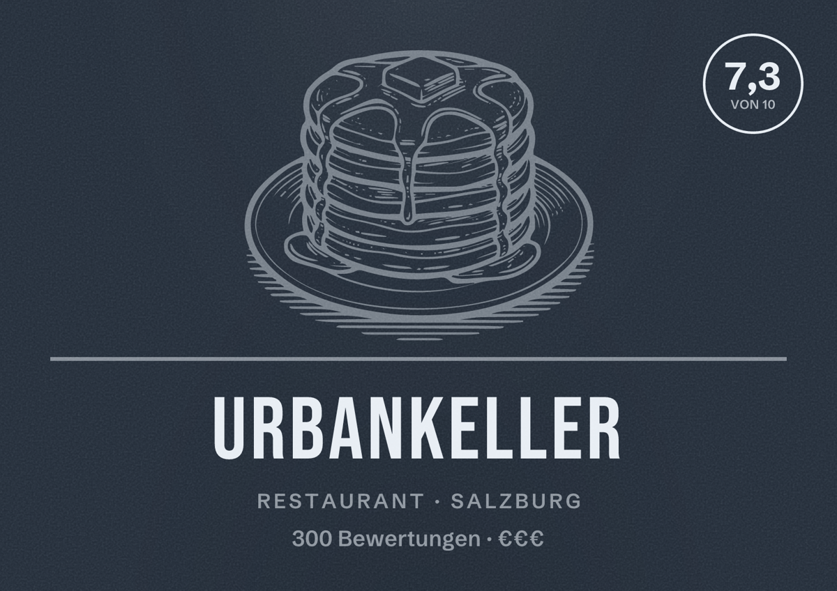 Illustriertes Poster von Urbankeller, Restaurant in Salzburg: Bewertung 7,3 von 10 aus 300 Bewertungen, Preisniveau €€€