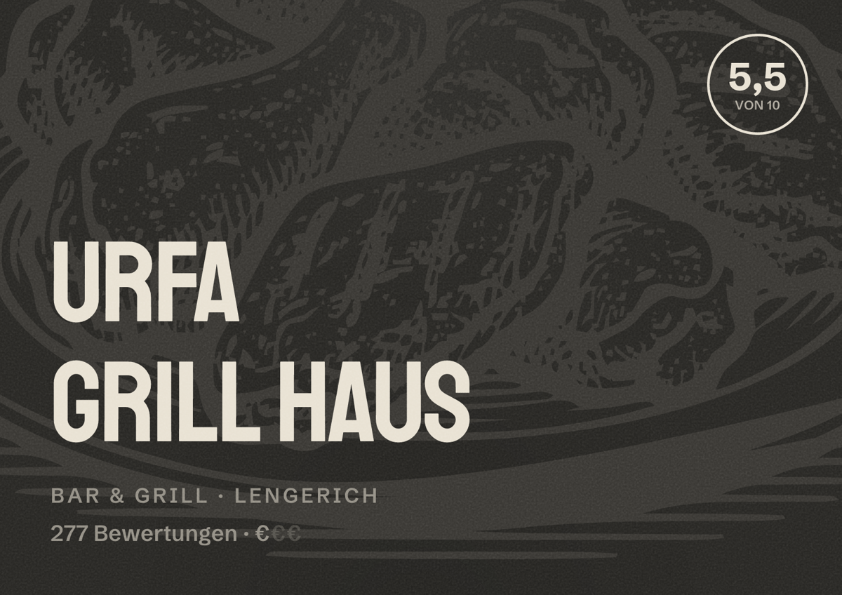 Illustriertes Poster von Urfa Grill Haus, Bar & Grill in Lengerich: Bewertung 5,5 von 10 aus 277 Bewertungen, Preisniveau €
