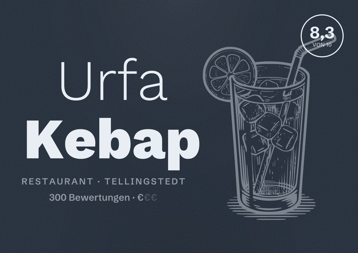 Illustriertes Poster von Urfa Kebap, Restaurant in Tellingstedt: Bewertung 8,3 von 10 aus 300 Bewertungen, Preisniveau €