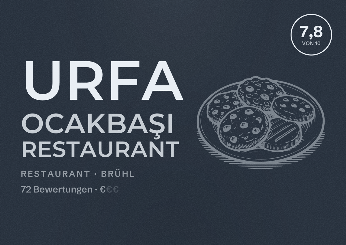 Illustriertes Poster von URFA OCAKBAŞI RESTAURANT, Restaurant in Brühl: Bewertung 7,8 von 10 aus 72 Bewertungen, Preisniveau €