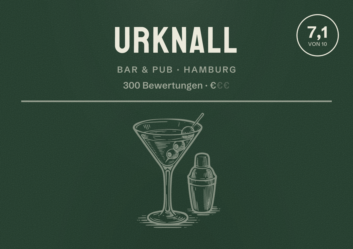 Illustriertes Poster von Urknall, Bar & Pub in Hamburg: Bewertung 7,1 von 10 aus 300 Bewertungen, Preisniveau €