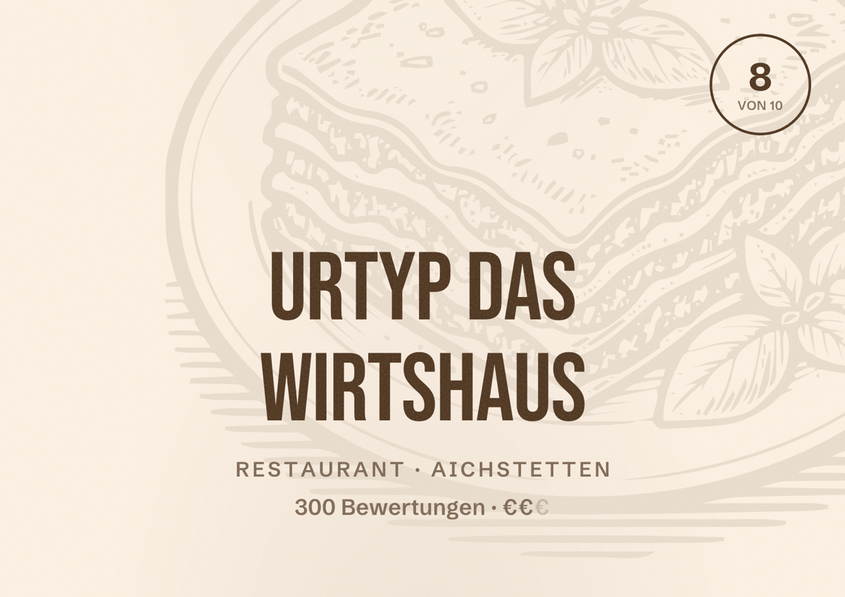 Illustriertes Poster von URTYP das Wirtshaus, Restaurant in Aichstetten: Bewertung 8 von 10 aus 300 Bewertungen, Preisniveau €€