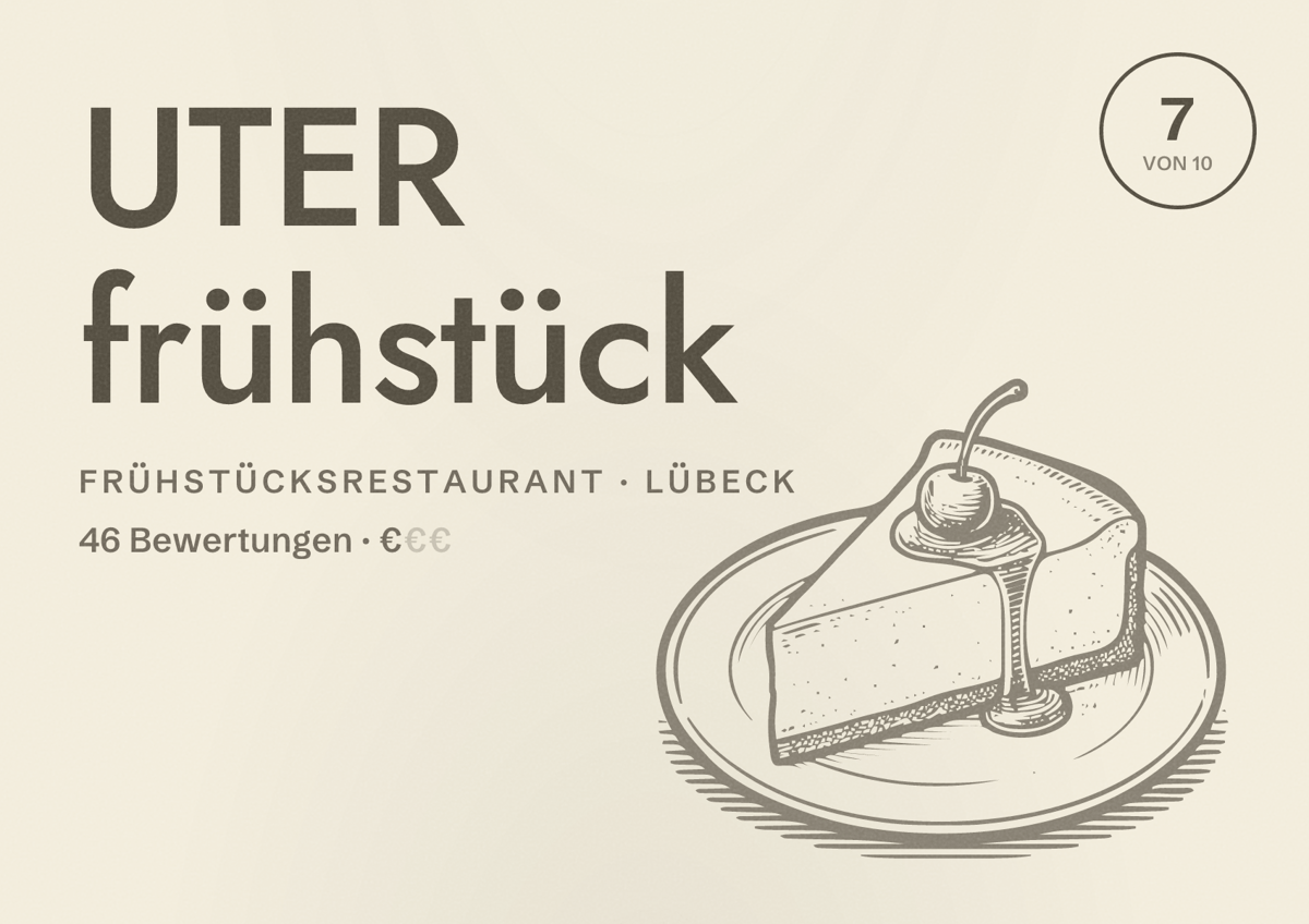 Illustriertes Poster von UTER frühstück, Frühstücksrestaurant in Lübeck: Bewertung 7 von 10 aus 46 Bewertungen, Preisniveau €