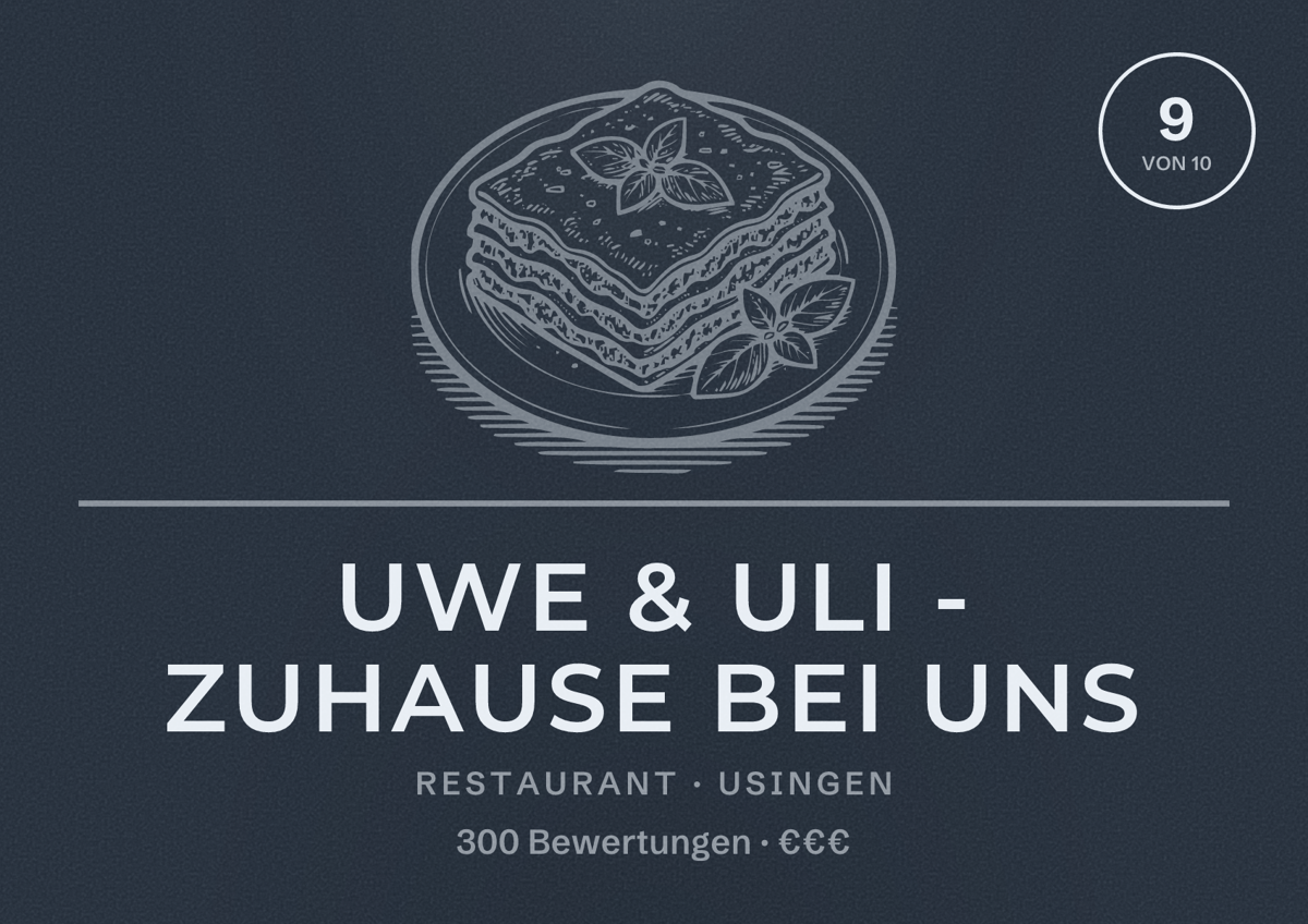 Illustriertes Poster von Uwe & Uli - Zuhause bei uns, Restaurant in Usingen: Bewertung 9 von 10 aus 300 Bewertungen, Preisniveau €€€