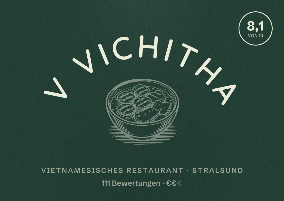 Illustriertes Poster von V Vichitha, Vietnamesisches Restaurant in Stralsund: Bewertung 8,1 von 10 aus 111 Bewertungen, Preisniveau €€