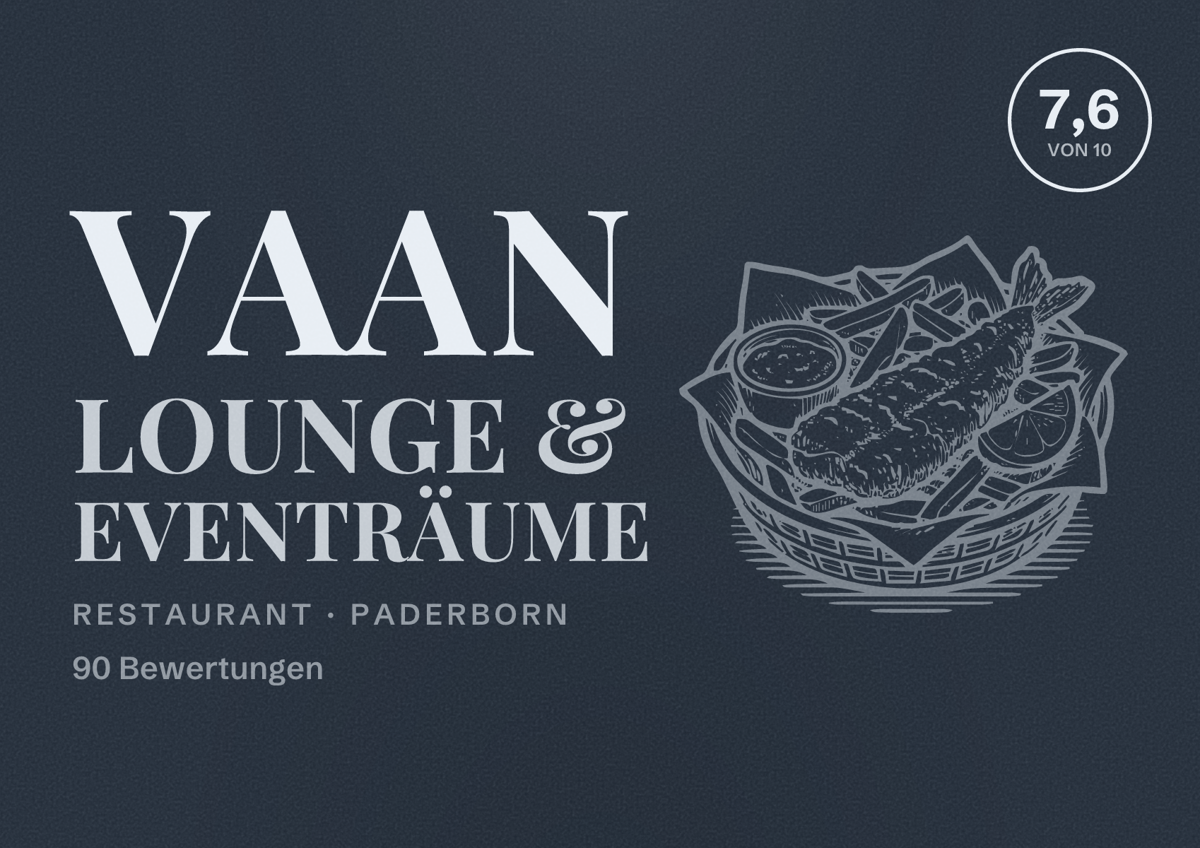 Illustriertes Poster von VAAN Lounge & Eventräume, Restaurant in Paderborn: Bewertung 7,6 von 10 aus 90 Bewertungen