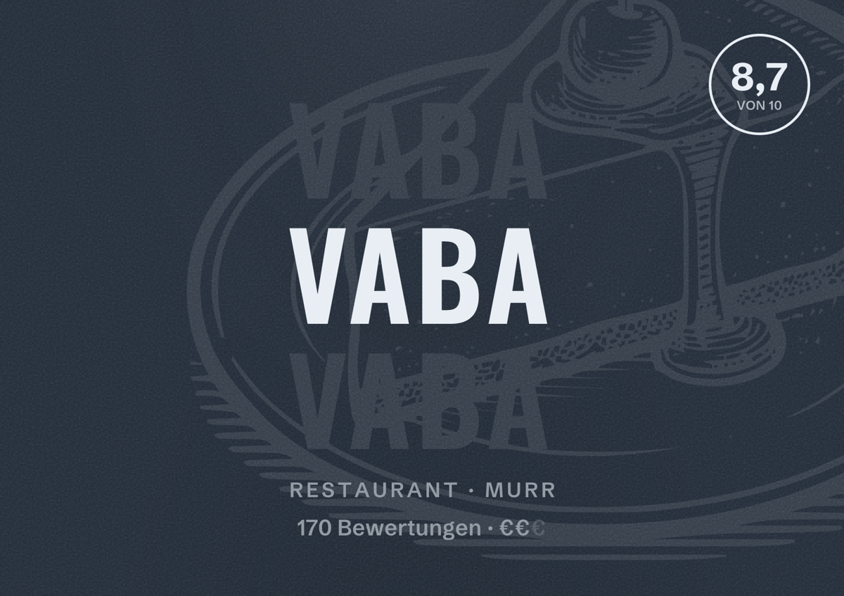 Illustriertes Poster von VABA, Restaurant in Murr: Bewertung 8,7 von 10 aus 170 Bewertungen, Preisniveau €€