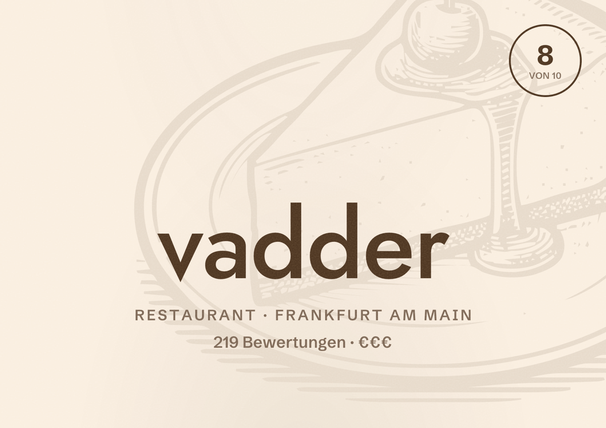 Illustriertes Poster von vadder, Restaurant in Frankfurt am Main: Bewertung 8,0 von 10 aus 219 Bewertungen, Preisniveau €€€