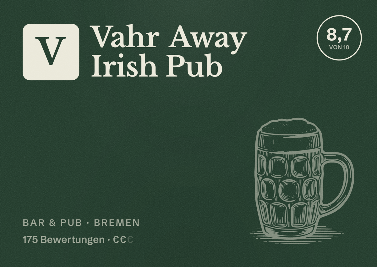 Illustriertes Poster von Vahr Away Irish Pub, Bar & Pub in Bremen: Bewertung 8,7 von 10 aus 175 Bewertungen, Preisniveau €€