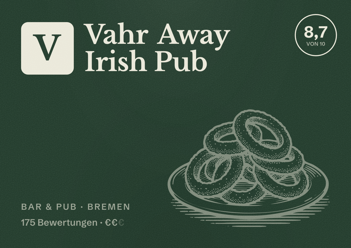 Illustriertes Poster von Vahr Away Irish Pub, Bar & Pub in Bremen: Bewertung 8,7 von 10 aus 175 Bewertungen, Preisniveau €€