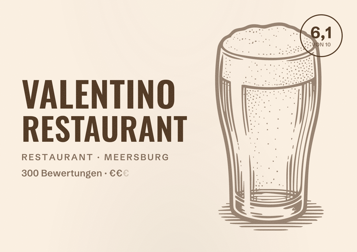 Illustriertes Poster von Valentino Restaurant, Restaurant in Meersburg: Bewertung 6,1 von 10 aus 300 Bewertungen, Preisniveau €€