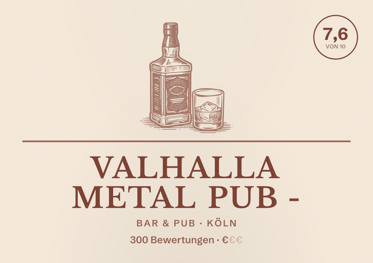 Illustriertes Poster von Valhalla Metal Pub -, Bar & Pub in Köln: Bewertung 7,6 von 10 aus 300 Bewertungen, Preisniveau €