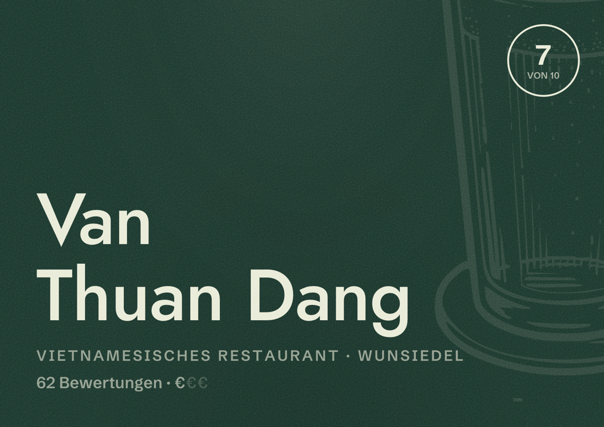 Illustriertes Poster von Van Thuan Dang, Vietnamesisches Restaurant in Wunsiedel: Bewertung 7 von 10 aus 62 Bewertungen, Preisniveau €