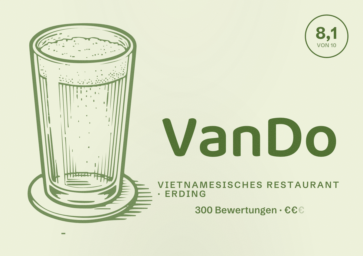 Illustriertes Poster von VanDo, Vietnamesisches Restaurant in Erding: Bewertung 8,1 von 10 aus 300 Bewertungen, Preisniveau €€