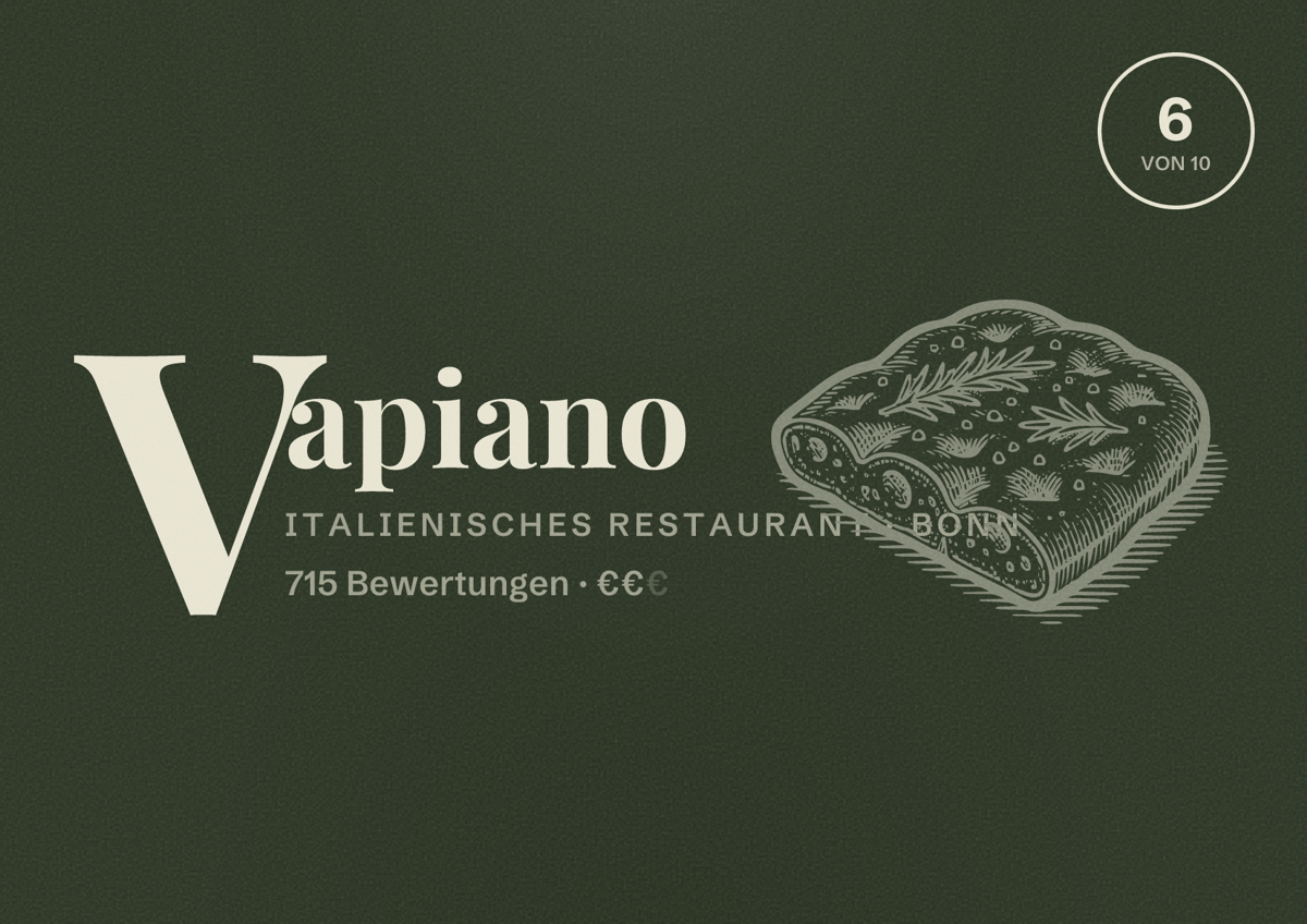 Illustriertes Poster von Vapiano, Italienisches Restaurant in Bonn: Bewertung 6 von 10 aus 715 Bewertungen, Preisniveau €€