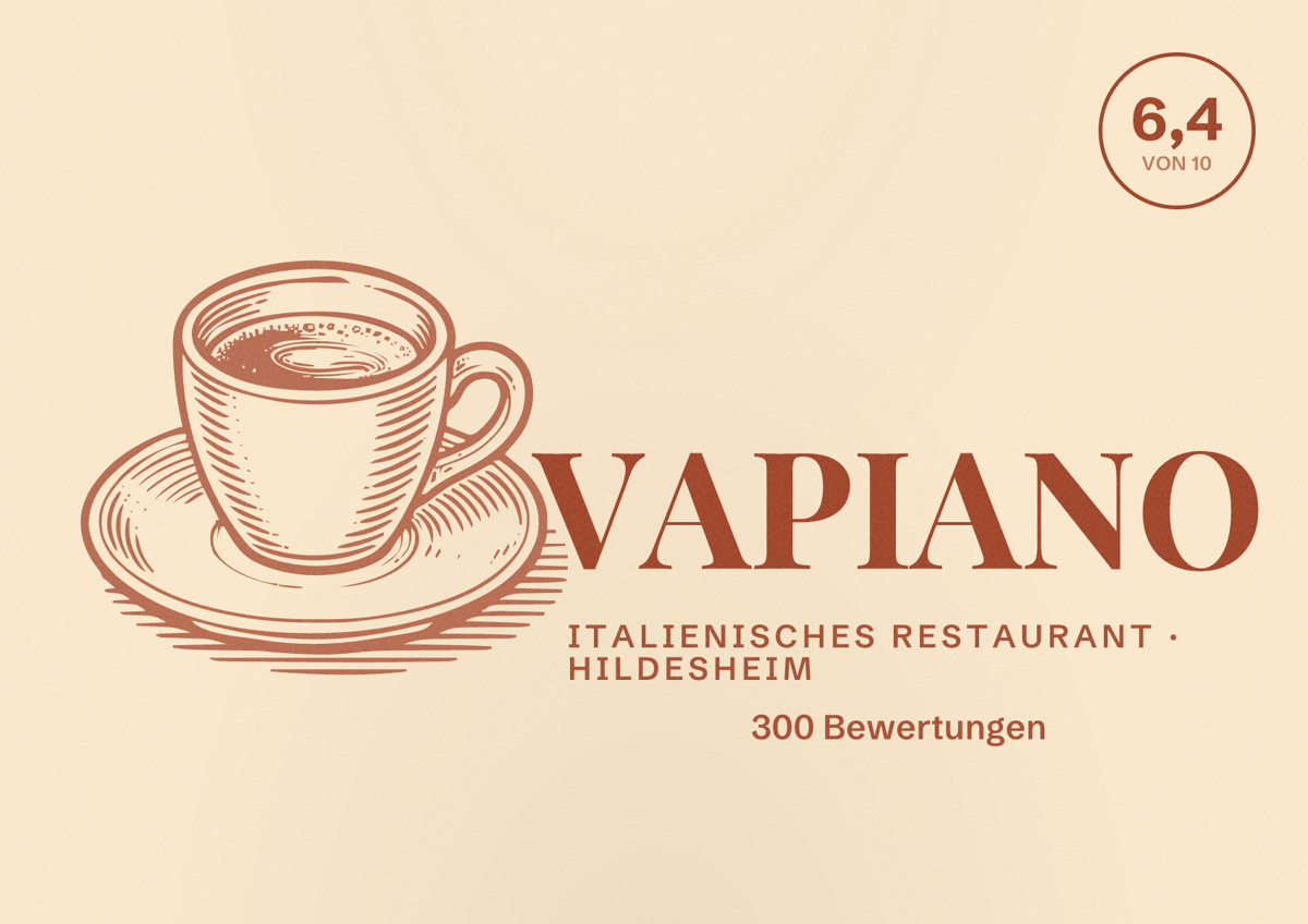 Illustriertes Poster von VAPIANO, Italienisches Restaurant in Hildesheim: Bewertung 6,4 von 10 aus 300 Bewertungen