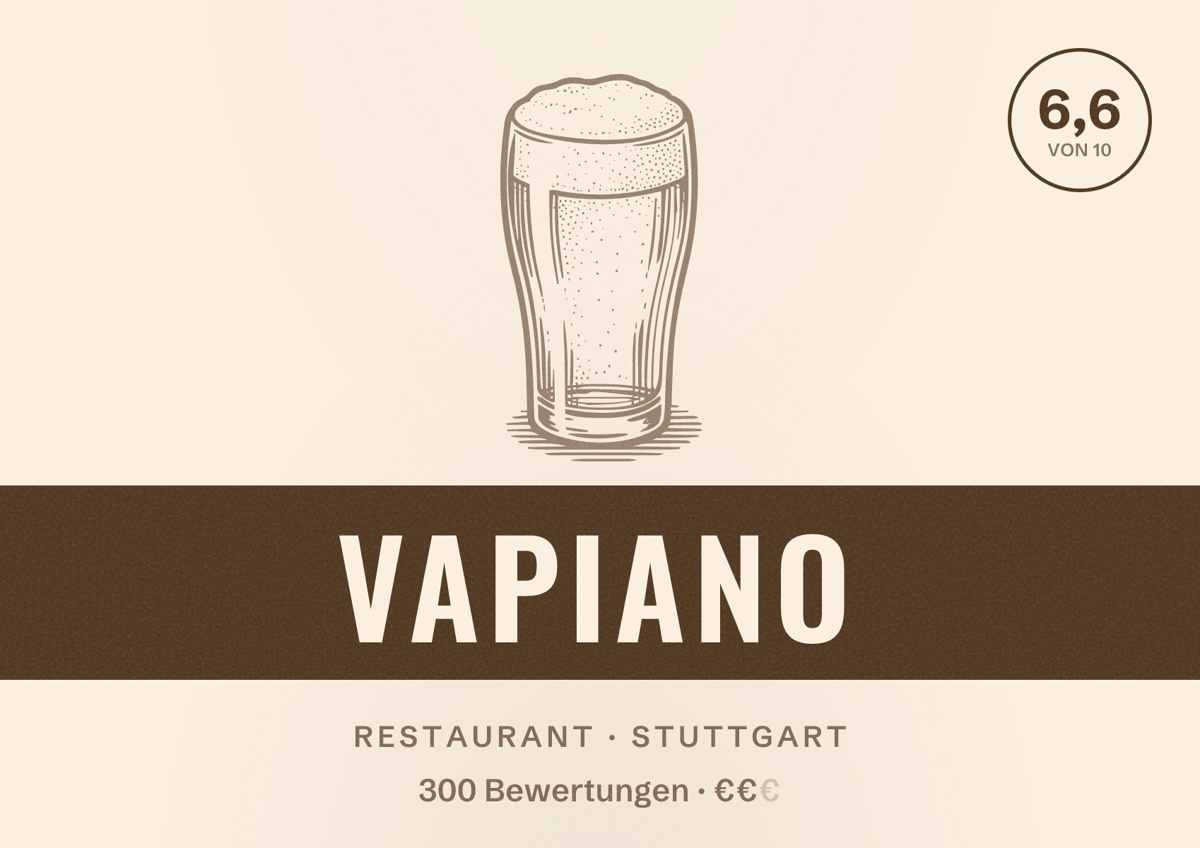 Illustriertes Poster von VAPIANO, Restaurant in Stuttgart: Bewertung 6,6 von 10 aus 300 Bewertungen, Preisniveau €€