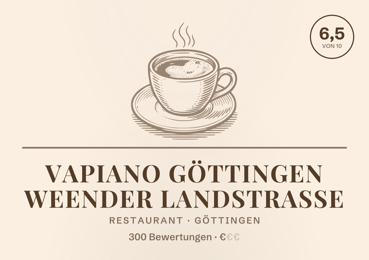 Illustriertes Poster von VAPIANO Göttingen Weender Landstraße, Restaurant in Göttingen: Bewertung 6,5 von 10 aus 300 Bewertungen, Preisniveau €