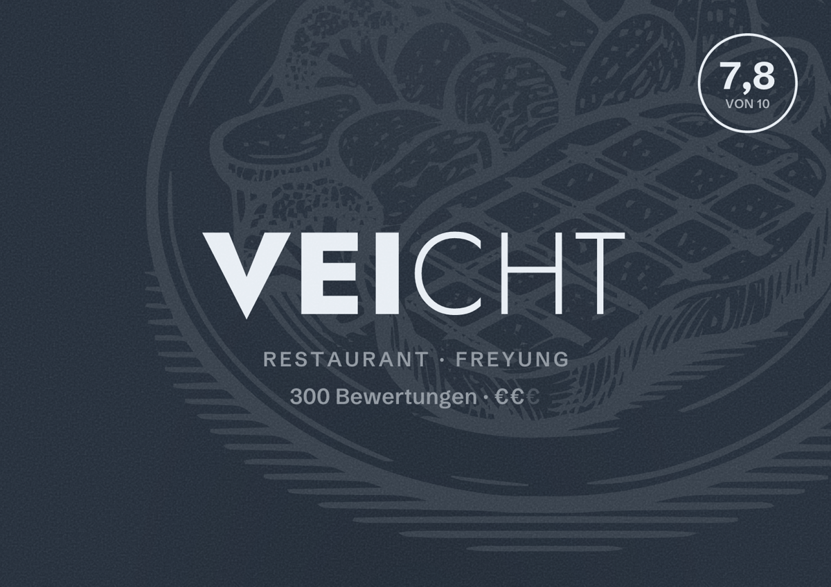 Illustriertes Poster von Veicht, Restaurant in Freyung: Bewertung 7,8 von 10 aus 300 Bewertungen, Preisniveau €€