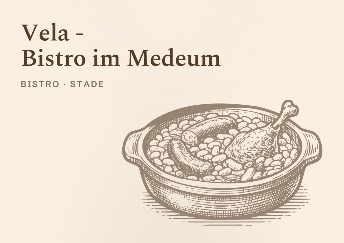 Illustriertes Poster von Vela - Bistro im Medeum, Bistro in Stade