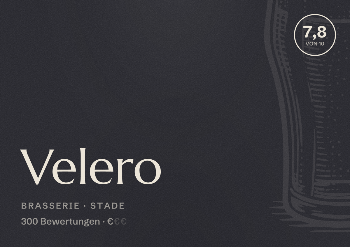 Illustriertes Poster von Velero, Brasserie in Stade: Bewertung 7,8 von 10 aus 300 Bewertungen, Preisniveau €