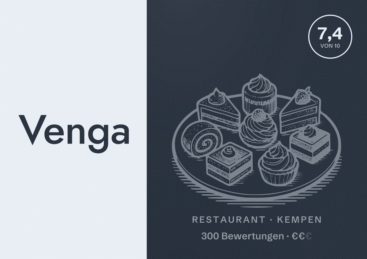 Illustriertes Poster von Venga, Restaurant in Kempen: Bewertung 7,4 von 10 aus 300 Bewertungen, Preisniveau €€