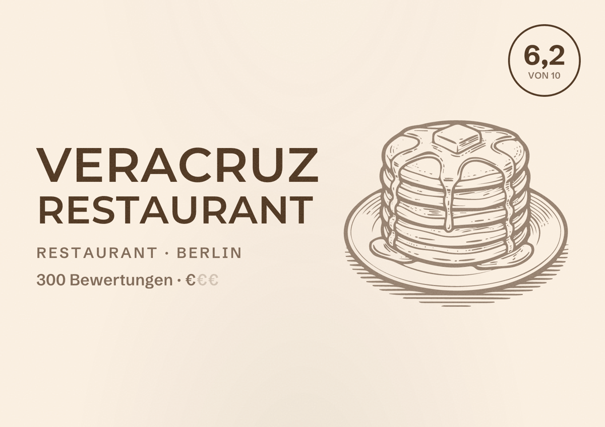 Illustriertes Poster von Veracruz Restaurant, Restaurant in Berlin: Bewertung 6,2 von 10 aus 300 Bewertungen, Preisniveau €