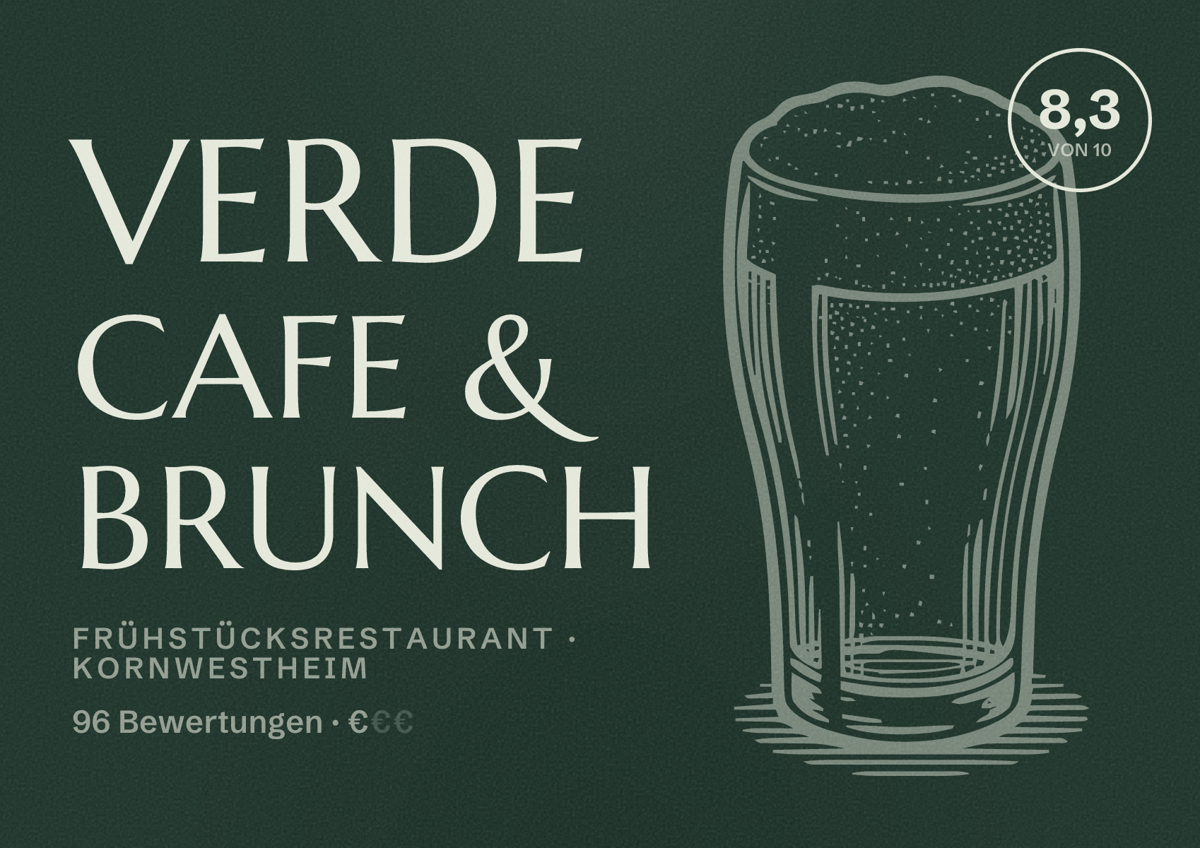 Illustriertes Poster von VERDE Cafe & Brunch, Frühstücksrestaurant in Kornwestheim: Bewertung 8,3 von 10 aus 96 Bewertungen, Preisniveau €