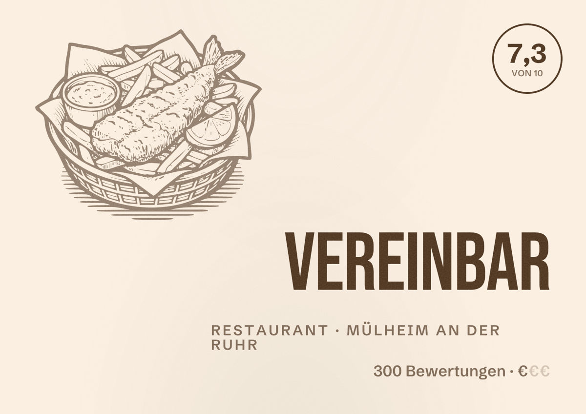 Illustriertes Poster von VereinBar, Restaurant in Mülheim an der Ruhr: Bewertung 7,3 von 10 aus 300 Bewertungen, Preisniveau €